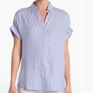 Blue and White Vertical Stripe Button-Up Shirt
